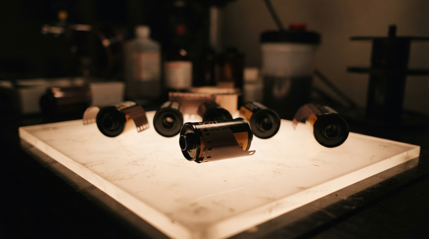 An empty film canister beside a cold cup of coffee