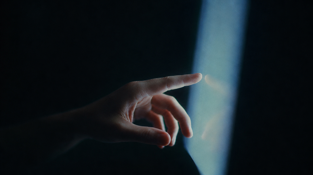 Vintage projector casting colored light through drifting haze