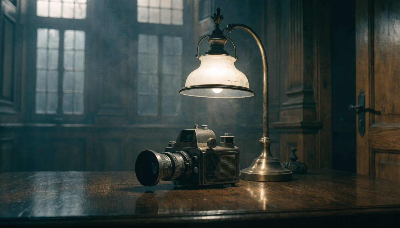Screenplay pages scattered on a leather chair in warm light